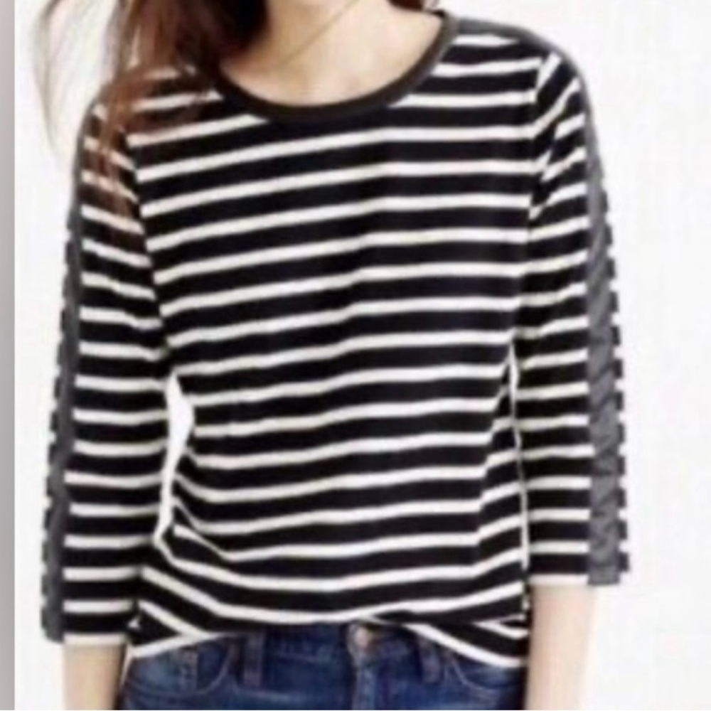 J.CREW Black and White Striped faux leather Women's Top